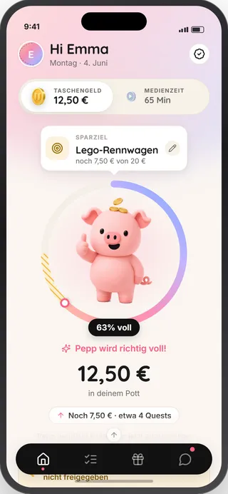 Pepp Kinder-App: der Pott ist zu 63 Prozent voll, 12,50 € gesammelt