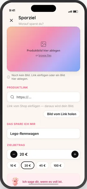Pepp Kinder-App: Sparziel anlegen mit Bild, Name und Zielbetrag